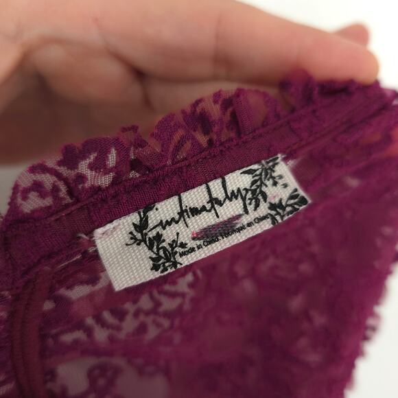 Free People Intimately Maroon Mesh Floral Long Sleeve Top Size Medium - Picture 9 of 9
